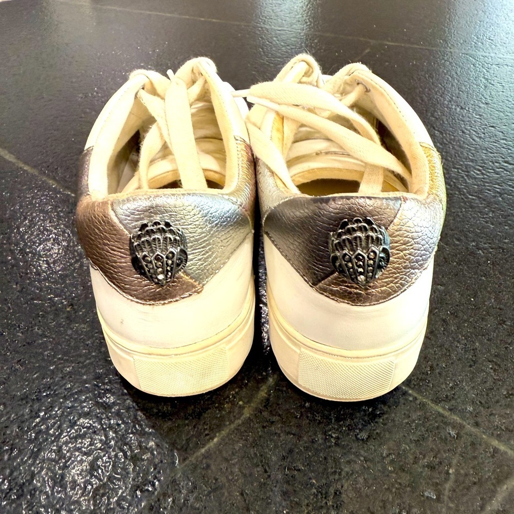 KURT GEIGER LONDON White Leather Sneakers w Studs & Brass Eagle Head  39